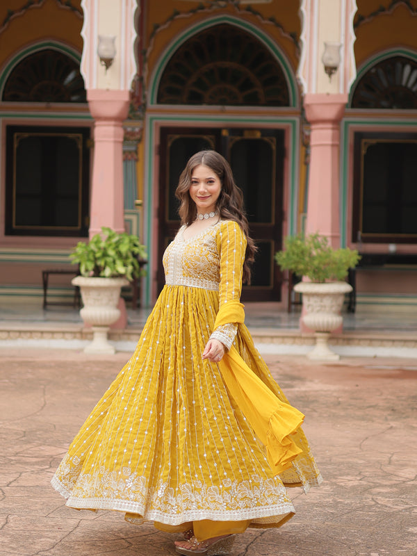 Faux Georgette Sequins Embroidered Palazzo Suit with Dupatta