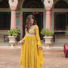 Faux Georgette Sequins Embroidered Palazzo Suit with Dupatta