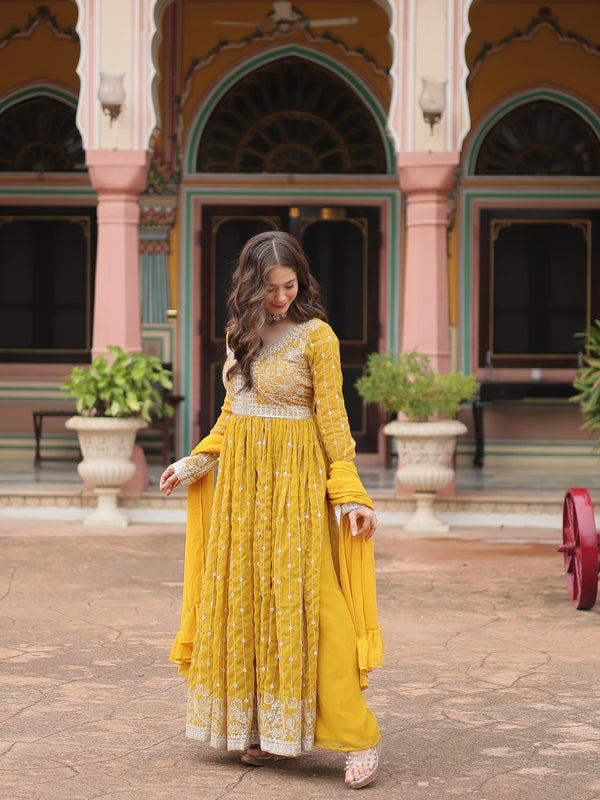 Faux Georgette Sequins Embroidered Palazzo Suit with Dupatta