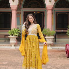 Faux Georgette Sequins Embroidered Palazzo Suit with Dupatta