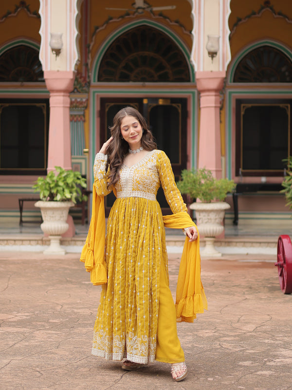 Faux Georgette Sequins Embroidered Palazzo Suit with Dupatta