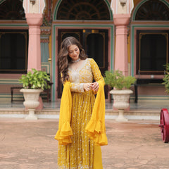 Faux Georgette Sequins Embroidered Palazzo Suit with Dupatta