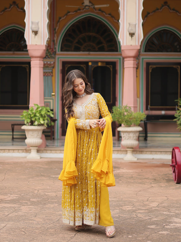 Faux Georgette Sequins Embroidered Palazzo Suit with Dupatta
