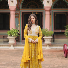 Faux Georgette Sequins Embroidered Palazzo Suit with Dupatta