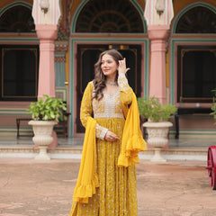 Faux Georgette Sequins Embroidered Palazzo Suit with Dupatta