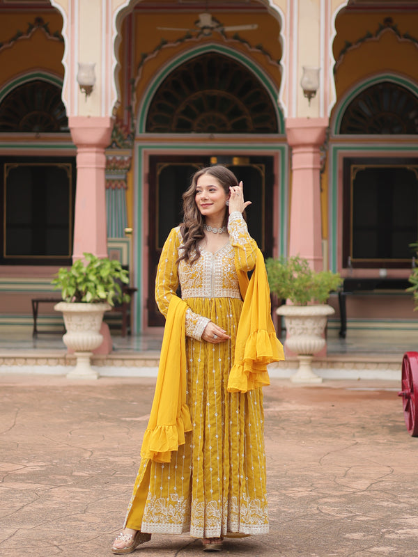 Faux Georgette Sequins Embroidered Palazzo Suit with Dupatta