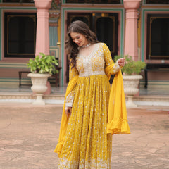 Faux Georgette Sequins Embroidered Palazzo Suit with Dupatta