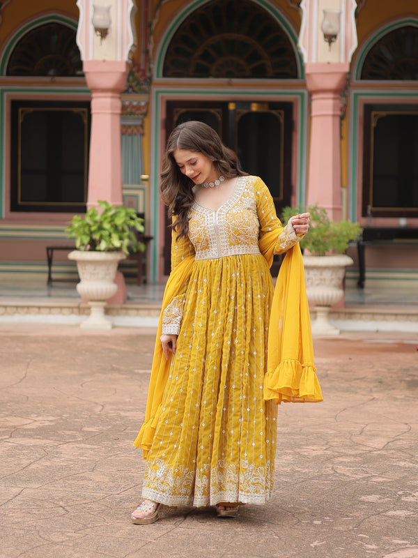 Faux Georgette Sequins Embroidered Palazzo Suit with Dupatta