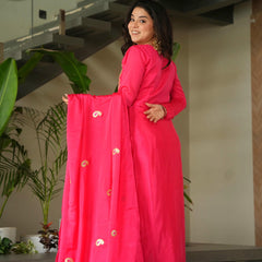 Chinnon Silk Zari Thread Embroidered Top-Pant with Dupatta
