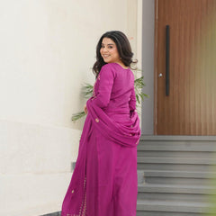 Chinnon Silk Zari Thread Embroidered Top-Pant with Dupatta