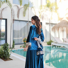 Ice Velvet Zari Mirror Work Top-Palazzo with Batwa
