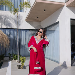 Velvet Zari Mirror Work Top-Pant with Batwa