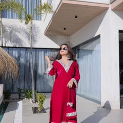 Velvet Zari Mirror Work Top-Pant with Batwa