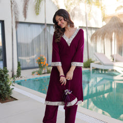 Velvet Zari Mirror Work Top-Pant with Batwa