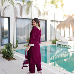 Velvet Zari Mirror Work Top-Pant with Batwa