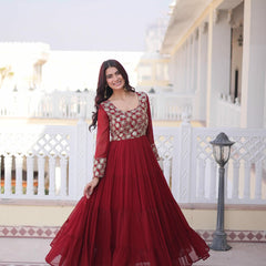 Faux Blooming Sequins Zari Embroidered Tiered Gown