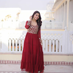 Faux Blooming Sequins Zari Embroidered Tiered Gown
