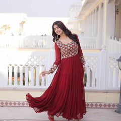 Faux Blooming Sequins Zari Embroidered Tiered Gown
