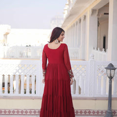 Faux Blooming Sequins Zari Embroidered Tiered Gown