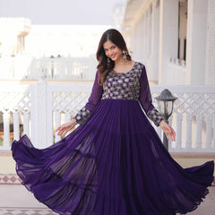 Faux Blooming Sequins Zari Embroidered Tiered Gown