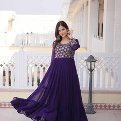 Faux Blooming Sequins Zari Embroidered Tiered Gown