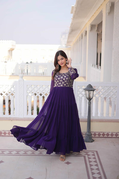 Faux Blooming Sequins Zari Embroidered Tiered Gown