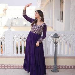 Faux Blooming Sequins Zari Embroidered Tiered Gown