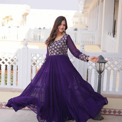 Faux Blooming Sequins Zari Embroidered Tiered Gown