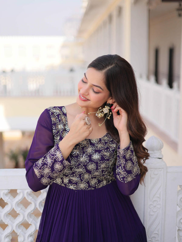 Faux Blooming Sequins Zari Embroidered Tiered Gown