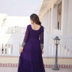 Faux Blooming Sequins Zari Embroidered Tiered Gown