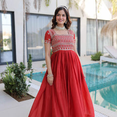 H O Fabric Sequins Zari Pipe Beads Embroidered Gown