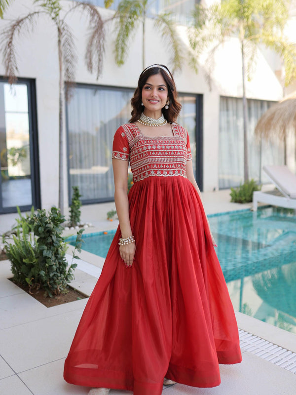 H O Fabric Sequins Zari Pipe Beads Embroidered Gown