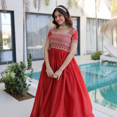 H O Fabric Sequins Zari Pipe Beads Embroidered Gown