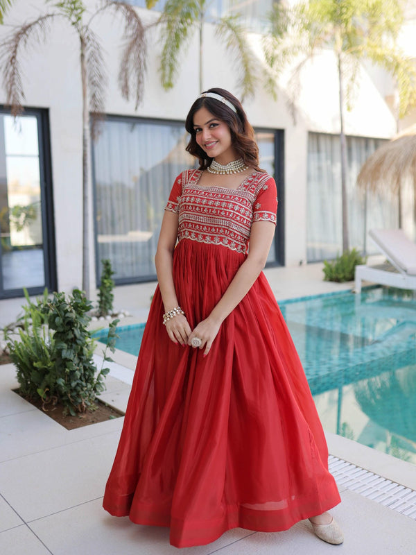 H O Fabric Sequins Zari Pipe Beads Embroidered Gown