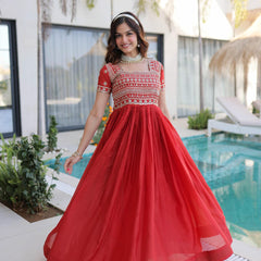 H O Fabric Sequins Zari Pipe Beads Embroidered Gown