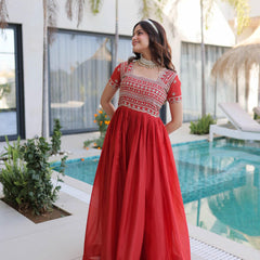 H O Fabric Sequins Zari Pipe Beads Embroidered Gown