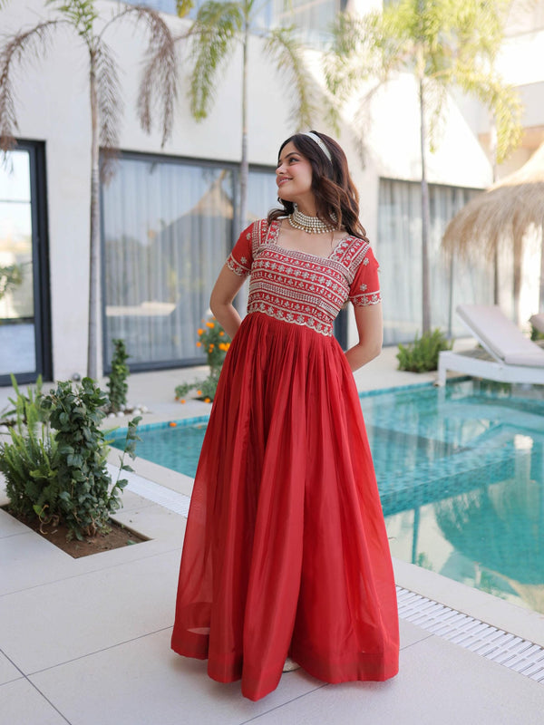 H O Fabric Sequins Zari Pipe Beads Embroidered Gown