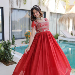 H O Fabric Sequins Zari Pipe Beads Embroidered Gown