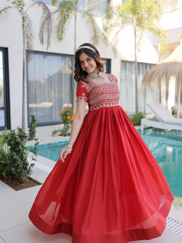 H O Fabric Sequins Zari Pipe Beads Embroidered Gown