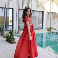 H O Fabric Sequins Zari Pipe Beads Embroidered Gown