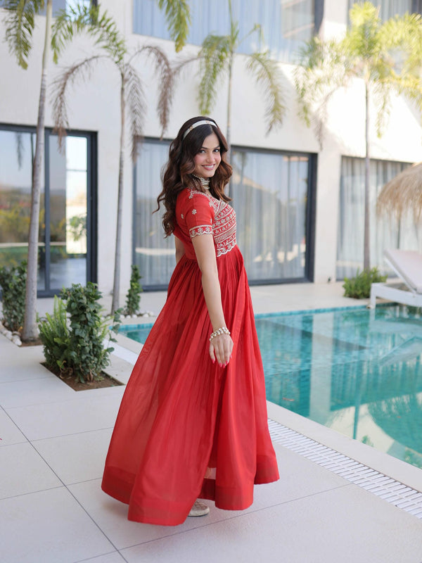 H O Fabric Sequins Zari Pipe Beads Embroidered Gown