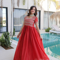 H O Fabric Sequins Zari Pipe Beads Embroidered Gown