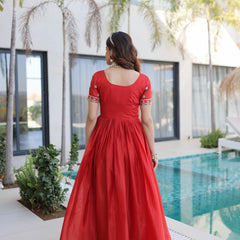 H O Fabric Sequins Zari Pipe Beads Embroidered Gown