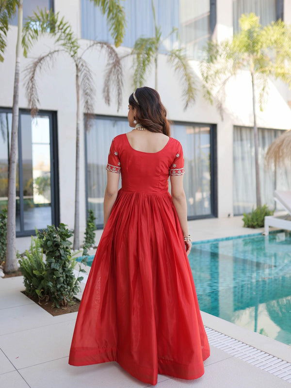 H O Fabric Sequins Zari Pipe Beads Embroidered Gown