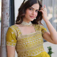 H O Fabric Sequins Zari Pipe Beads Embroidered Gown