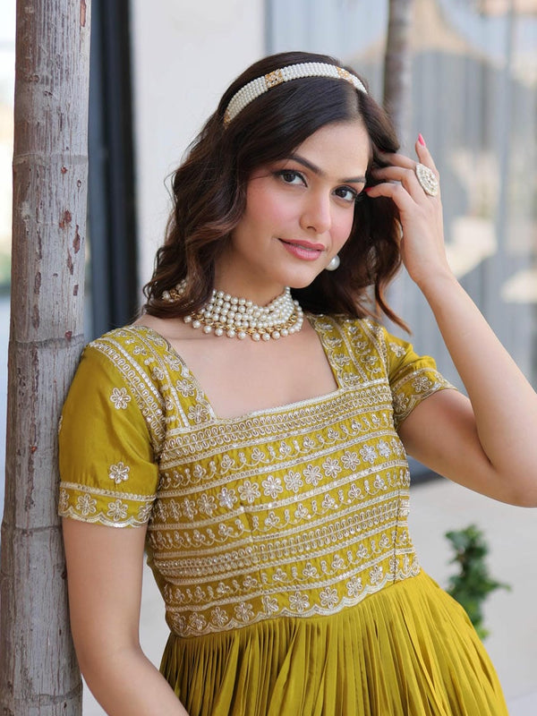 H O Fabric Sequins Zari Pipe Beads Embroidered Gown