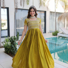 H O Fabric Sequins Zari Pipe Beads Embroidered Gown