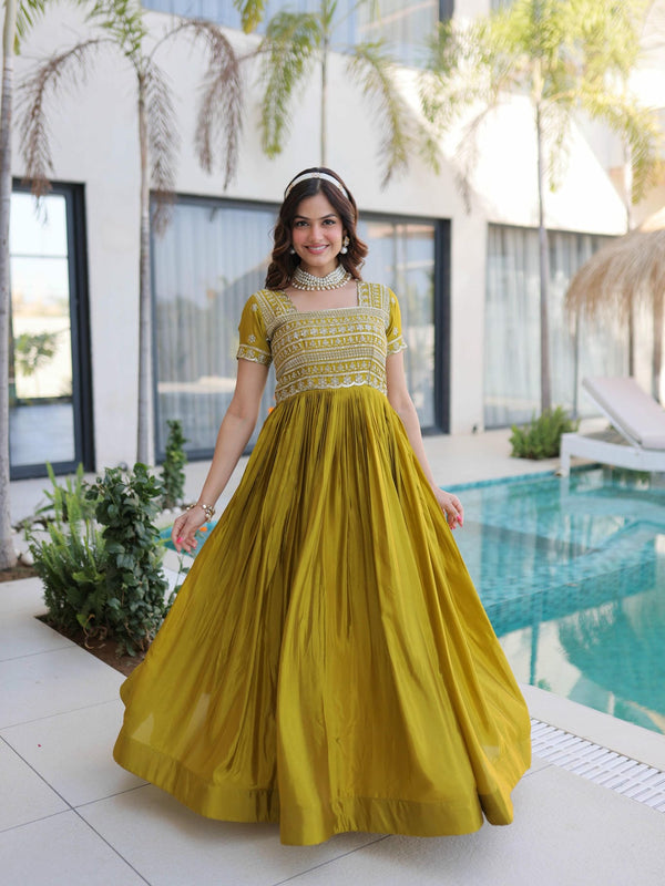 H O Fabric Sequins Zari Pipe Beads Embroidered Gown
