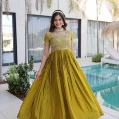 H O Fabric Sequins Zari Pipe Beads Embroidered Gown