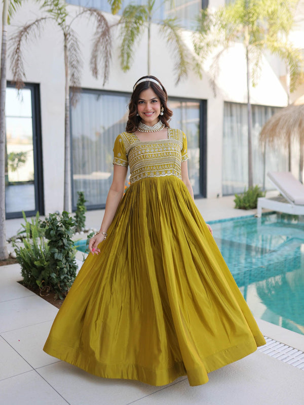 H O Fabric Sequins Zari Pipe Beads Embroidered Gown